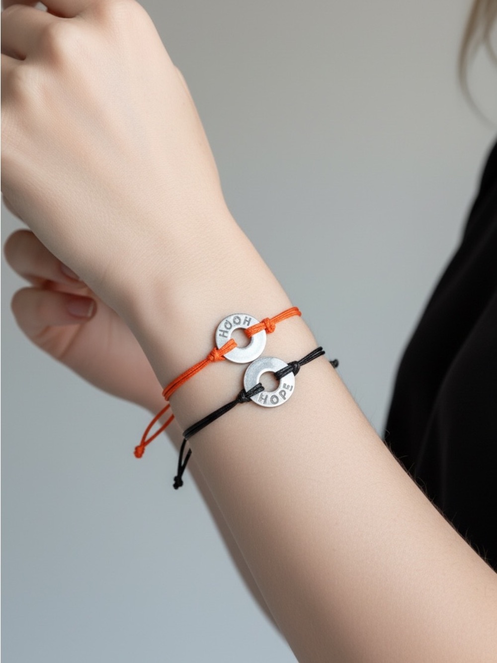 9/23 Hope Charm Cord Bracelet in Orange and Black